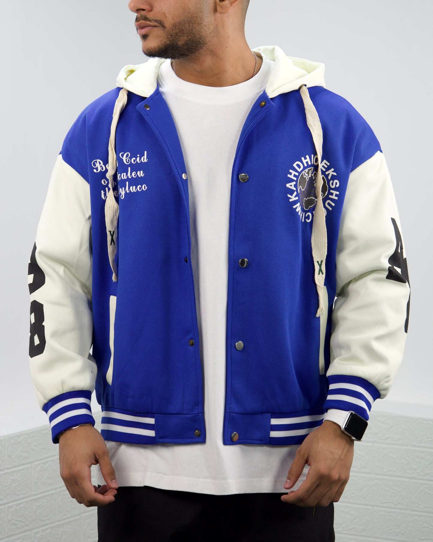 Men's Vintage Style Solid Baseball Jacket (BLUE)