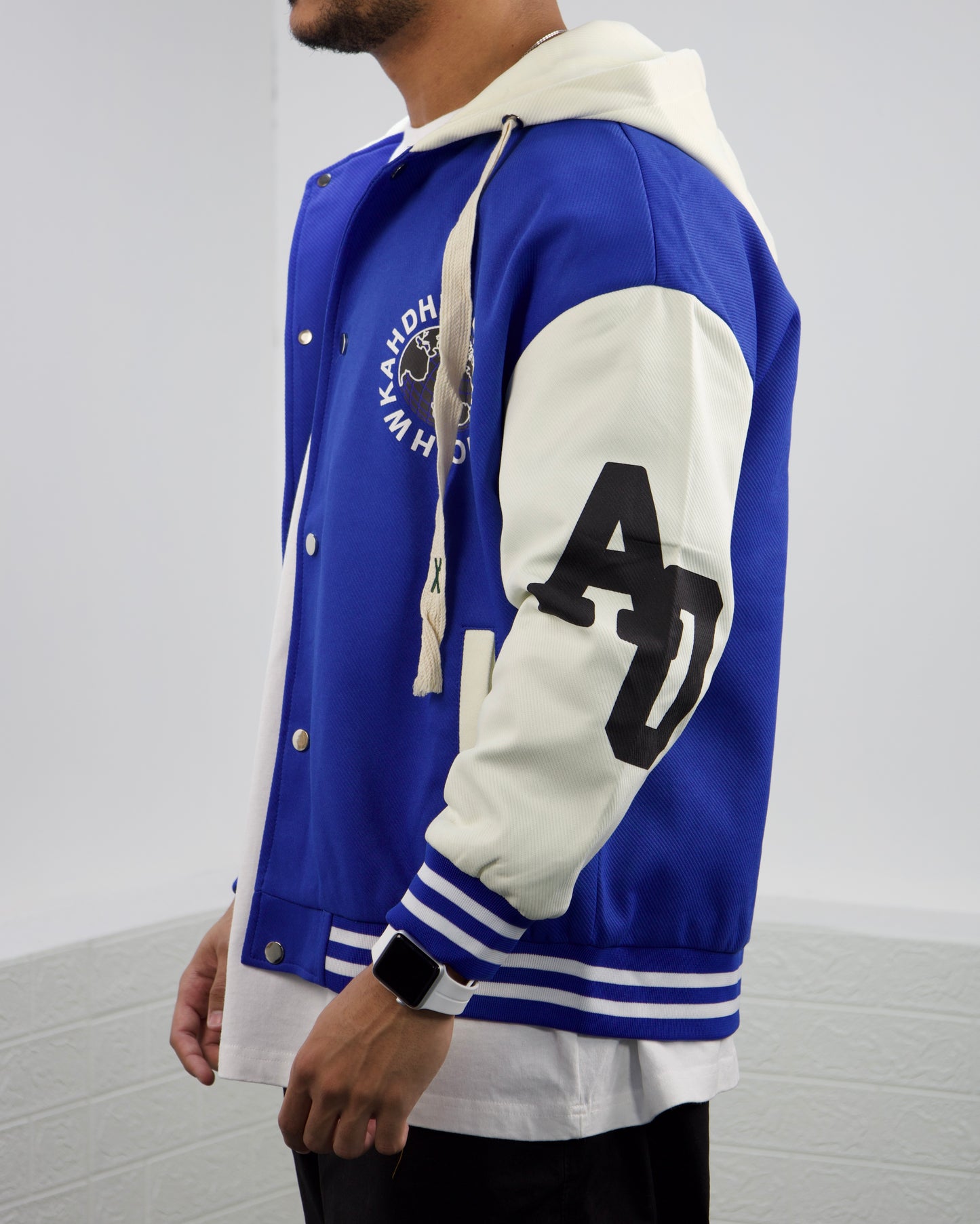 Men's Vintage Style Solid Baseball Jacket (BLUE)
