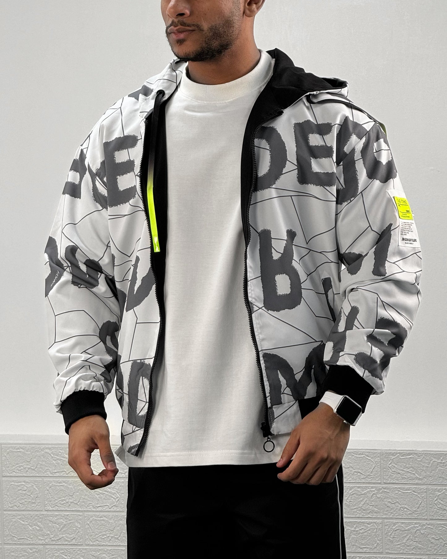 Men Letter Graphic Hooded Double Faced Jacket (white)