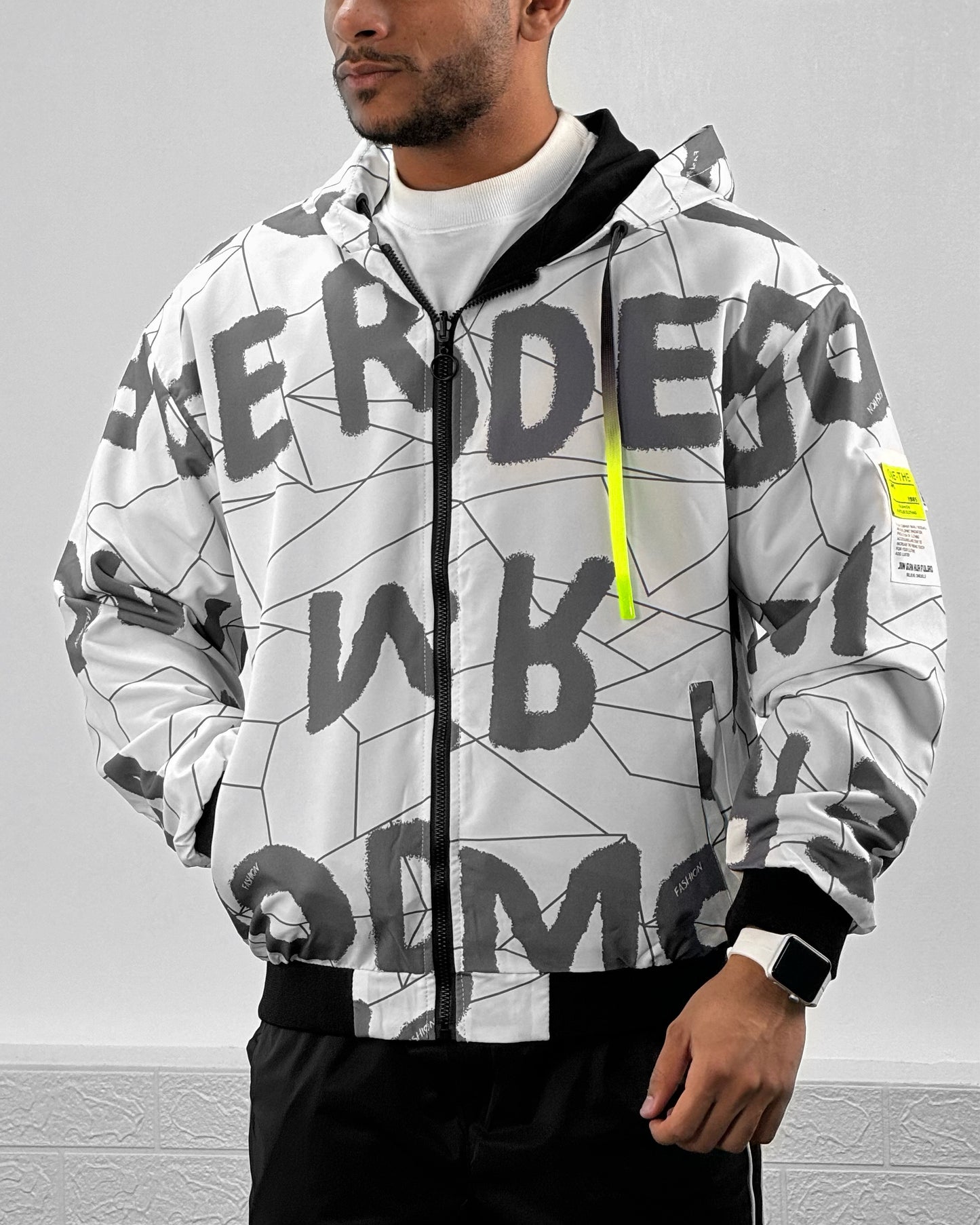 Men Letter Graphic Hooded Double Faced Jacket (white)